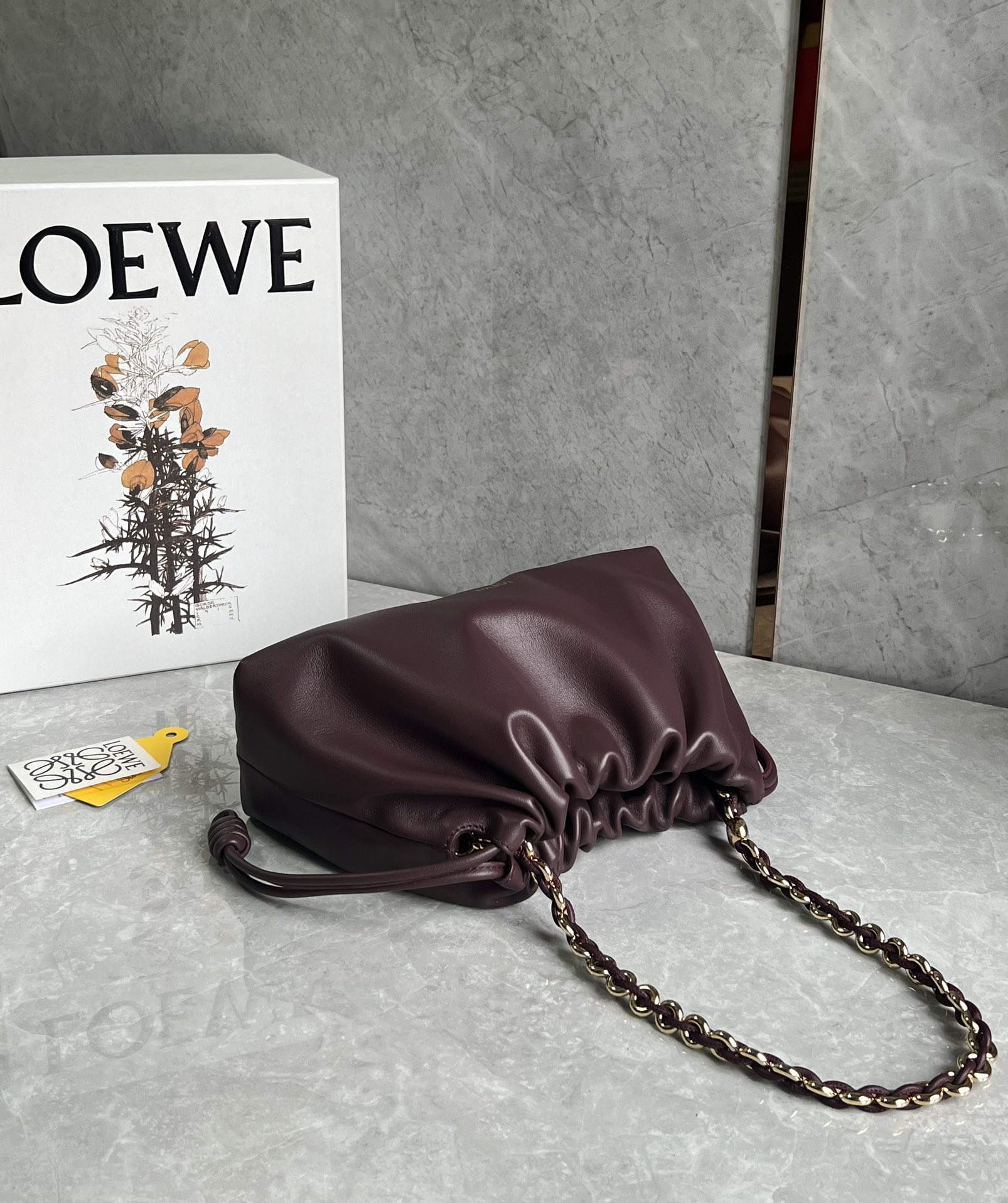 Loewe Medium Flamenco Purse in Mellow Nappa Lambskin Dark Burgundy